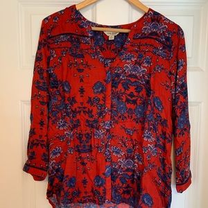 Red and blue floral blouse | lucky brand